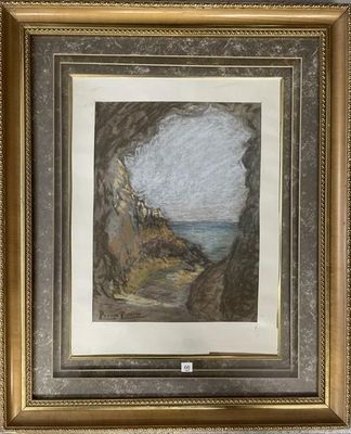 une image représentant une peinture d'une falaise avec vue sur l'océan