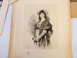 un dessin représentant une femme tenant une plante à la main