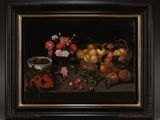painting of a still life of fruit and flowers on a table