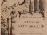 the cover of a book with a drawing of a windmill in the background