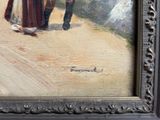 a painting of a man and a woman walking down the street