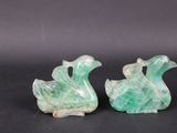 pair of carved jade swans on stand