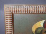 a painting of a bowl of fruit on a table