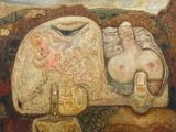 un tableau représentant une femme endormie sur un canapé
