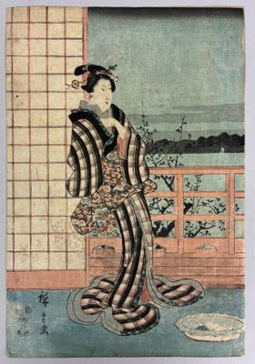 an old painting of a woman in a kimono kimono