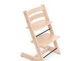 the high chair is made of wood and has a wooden seat