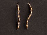 a pair of gold earrings with blue and white stones
