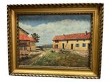 peinture à l'huile d'une scène de ferme dans un cadre doré