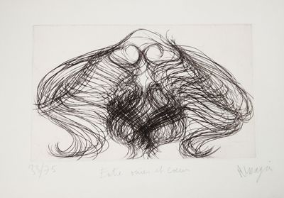 dessin représentant un dessin en noir et blanc du visage d'une femme