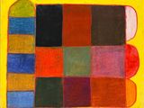 une image représentant un tableau composé de carrés de différentes couleurs sur un fond jaune