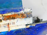 a painting of a boat that is on a table