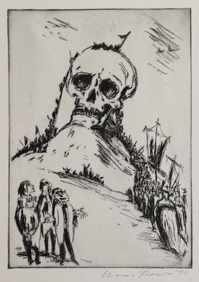 une image représentant le dessin d'un homme avec un crâne sur la tête