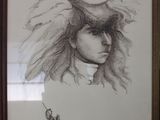 drawing of a woman with a feathered headdress in a frame