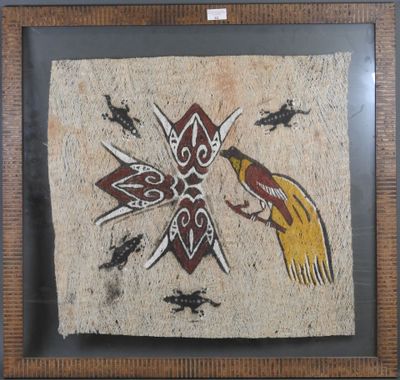 peinture représentant un oiseau et un oiseau sur un morceau de tissu