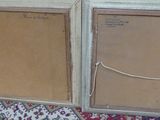 pair of antique white painted wood cabinets with glass doors