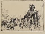 un dessin en noir et blanc représentant un groupe d'animaux dans un champ