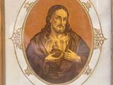 painting of a man holding a bowl of food in a frame