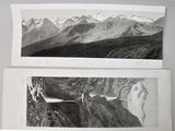 two black and white photographs of a mountain range