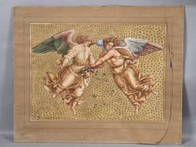 an image of a painting of two angels holding hands