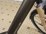 a close up of a bicycle parked in a store