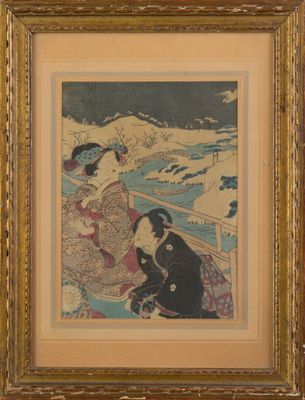 an image of a painting of two women sitting on a bench