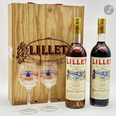 2 B APÉRITIF À BASE DE VIN (Caisse Bois d'origine avec 2 verres), Lill - Photo 1