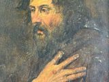 a painting of a man with a beard in a brown robe