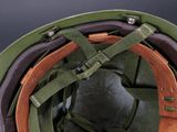 a close up of a helmet on a black background