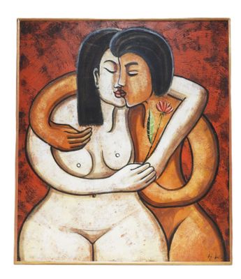 École du XXe siècle. Femmes s'enlaçant. - Photo 1