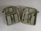 pair of olive green pouchs with a metal buckle on each of them