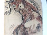 dessin représentant une femme en robe rouge avec un chat sur l'épaule