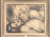 drawing of a man sleeping on his back in a wooden frame