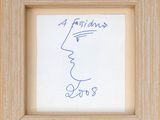 a drawing of a man ' s face in a wooden frame
