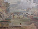 a painting of a man on a boat on the water