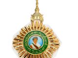 une image représentant une médaille d'or sur laquelle figure le portrait d'un homme coiffé d'une couronne