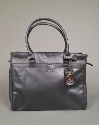 LONGCHAMP, PARIS. Sac à main à deux anses en cuir noir à sur…