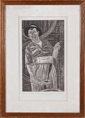 un dessin en noir et blanc représentant un homme tenant un couteau