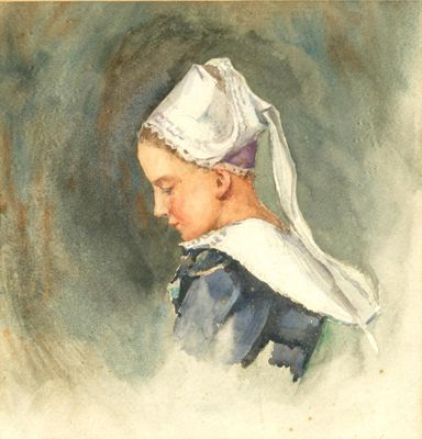 une image représentant un tableau d'une jeune fille coiffée d'un bonnet