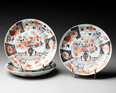pair of japanese imari porcelain plates and saucer, 19th century