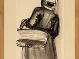 drawing of a woman with a basket of food in her hand