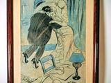 tableau représentant un homme et une femme s'embrassant dans une pièce