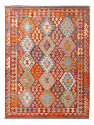 Kilim Afghan en laine Couleur rouge orange et blanc 200 x 15…