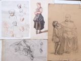 many drawings on the wall of a drawing studio
