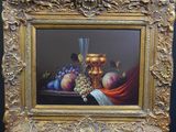 a painting of a still life with fruit on a table