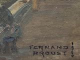 a painting of a man with an umbrella on a bridge