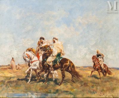 une image d'une peinture représentant un groupe d'hommes à cheval