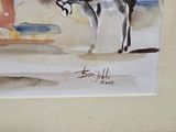 a picture of a painting of a donkey on the beach
