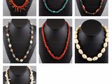 a set of six different necklaces with different colors and shapes