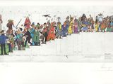 an image of a drawing of a group of people standing on a staircase