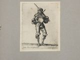 an old drawing of a man in armor holding a sword